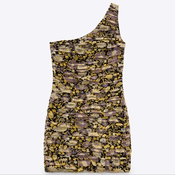 💐💐ZARA Floral Ruched One Shoulder Mini Dress💐💐 - Picture 5 of 11